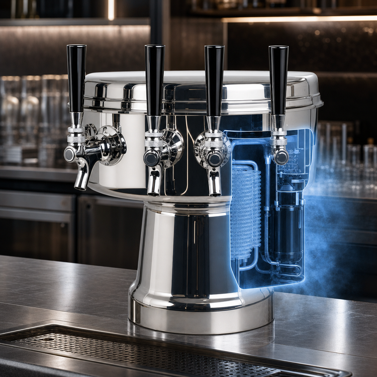 Product image #3 for Micro Matic Mushroom 5-Faucet Countertop Glycol-Cooled Draft Beer Tower, Polished Stainless Steel