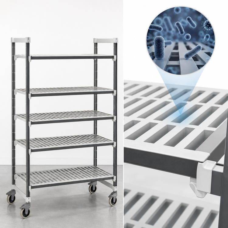 Product image #3 for Cambro Camshelving Elements XTRA 24-Inch Deep x 54-Inch Long x 78-1/4-Inch High 5-Shelf Vented Mobile Starter Unit