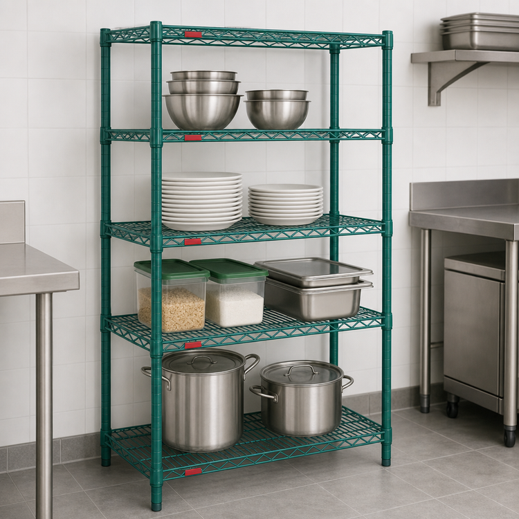 Product image #3 for Eagle Group Valu-Gard 4-Tier Starter Wire Shelving Unit, 42 x 21 x 74 Inches, Green Epoxy Finish