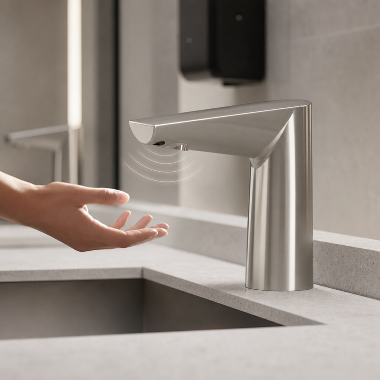 Product image #3 for T&S Brass WaveCrest Electronic Sensor Touchless Lavatory Faucet, Single-Hole Deck Mount, Brushed Nickel, 0.5 GPM