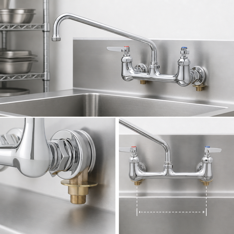 Product image #3 for T&S Brass Wall Mount Double Pantry Faucet with 12-Inch Swing Nozzle, 8-Inch Centers