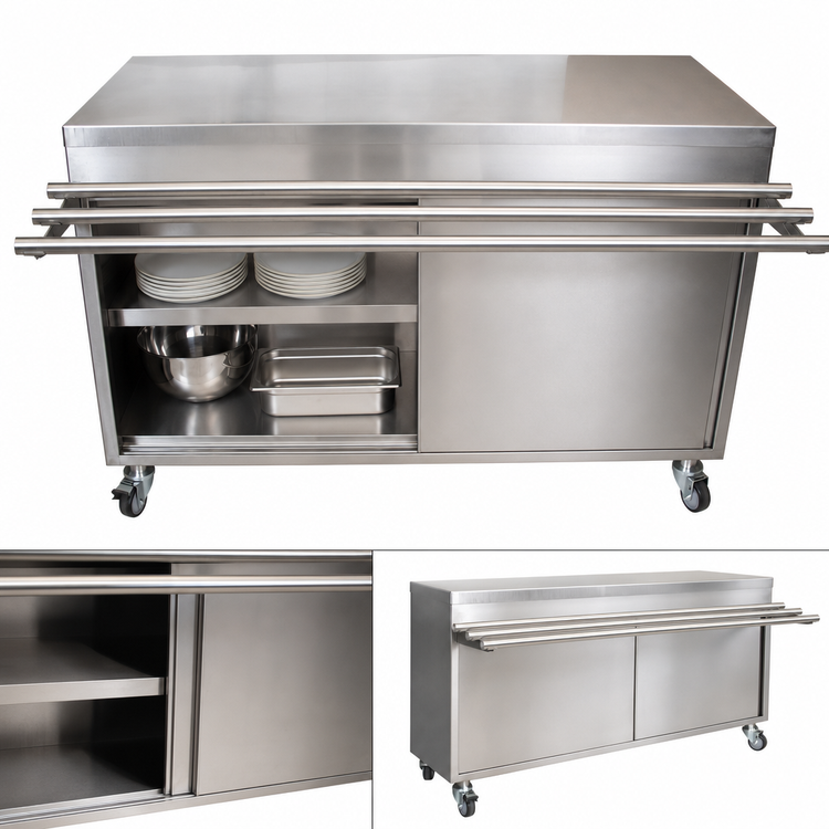 Product image #3 for BK Resources 72-Inch x 30-Inch Stainless Steel Serving Counter with Sliding Door and Drop Shelf