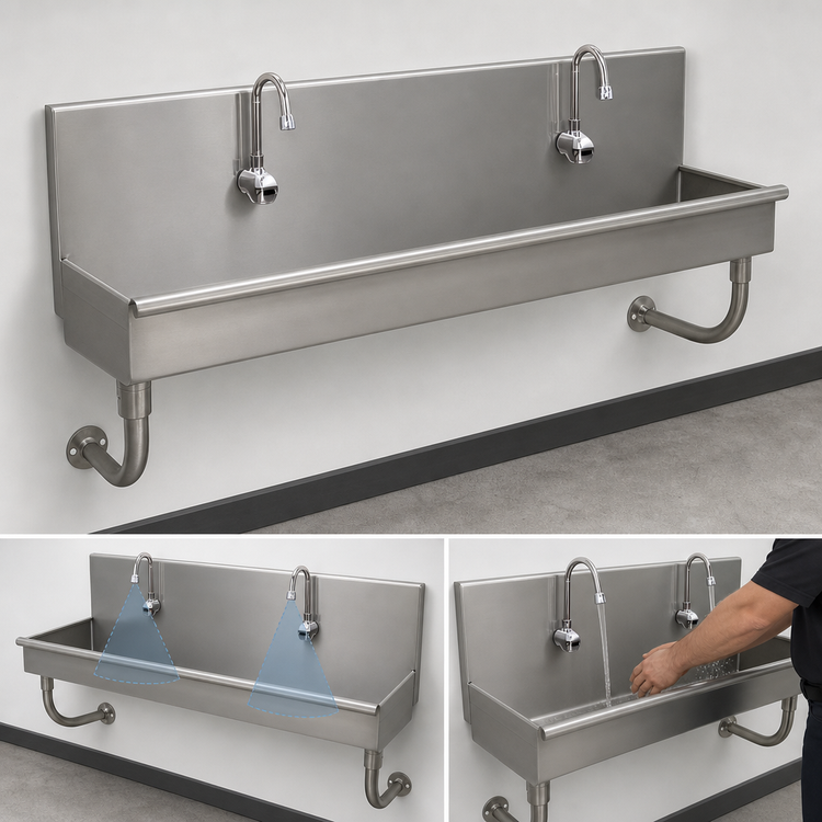 Product image #3 for 48-Inch Wall Mounted ADA Multi-Station Hand Wash Sink with 2 Electronic Faucets