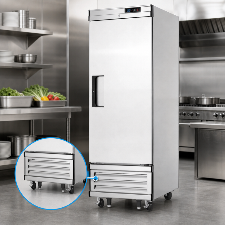 Product image #3 for Everest Refrigeration EBR1 27-Inch Wide One-Section Reach-In Refrigerator, 21.0 Cu. Ft., Bottom-Mounted Self-Contained, Solid Self-Closing Door