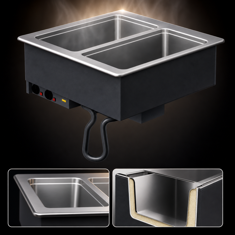 Product image #3 for Vollrath Two-Well Drop-In Electric Hot Food Well with Thermostatic Controls, Manifold Drain, 12 x 20 Inch Insulated Wells, 240V