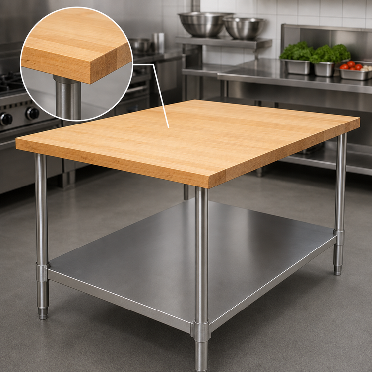 Product image #3 for Eagle Group 48-Inch x 30-Inch Hardwood Top Work Table with Stainless Steel Undershelf and Legs