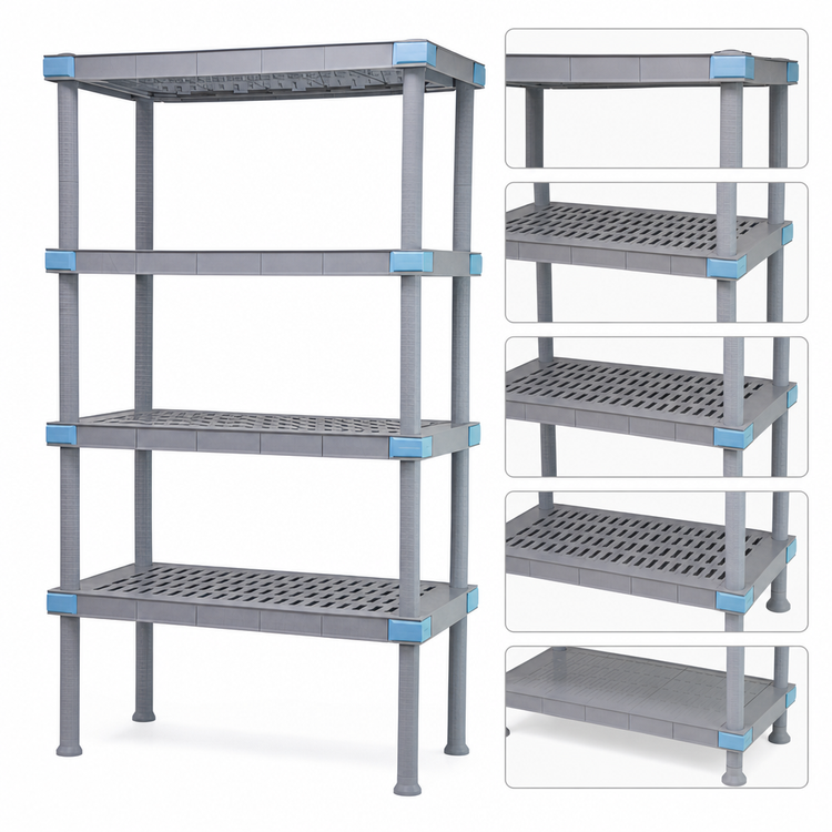 Product image #3 for Quantum Millenia Gray 5-Shelf Polymer Shelving Unit with Dunnage Stand, 54"W x 21"D x 86"H, 2,000 lb. Capacity