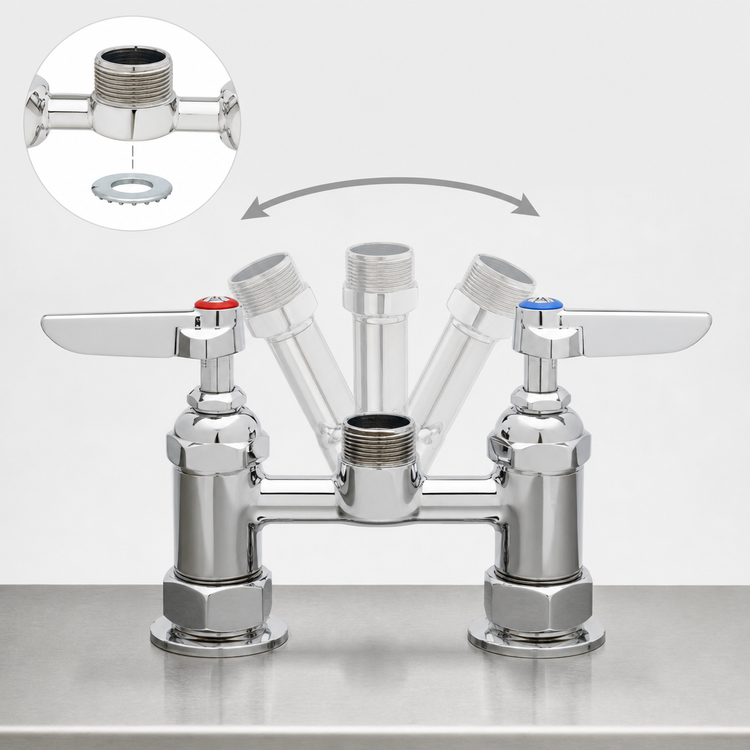 Product image #3 for T&S Brass Double Pantry Deck-Mount Mixing Faucet, 4-Inch Centers, Low Lead, ADA Compliant, B-0225-LN