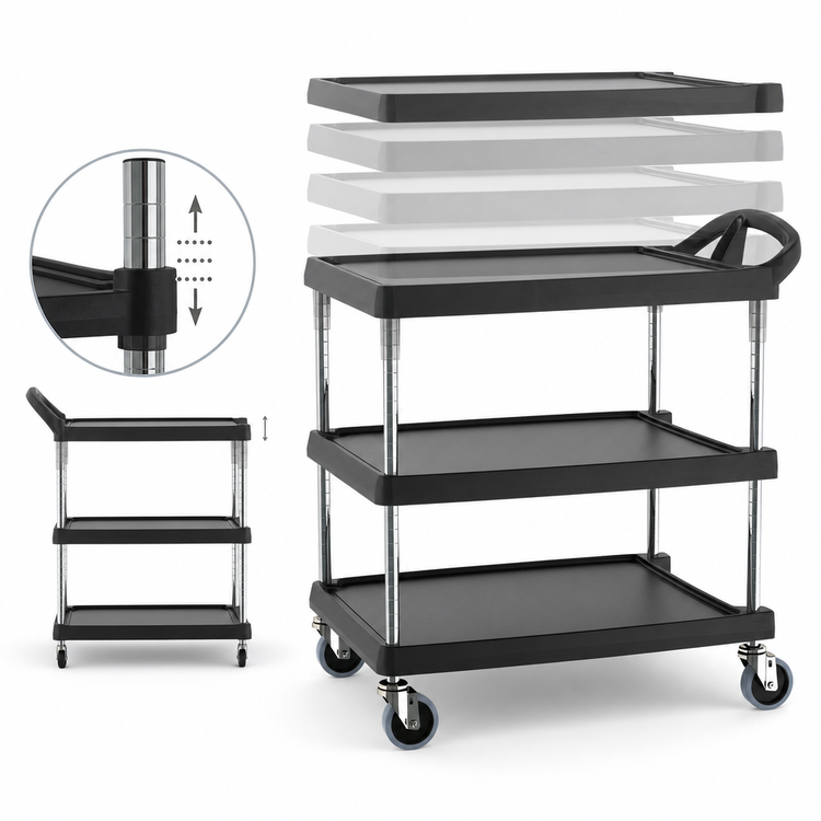 Product image #3 for Metro myCart Plus 3-Shelf Black Polymer Utility Cart, 30 x 20 in., Adjustable Height