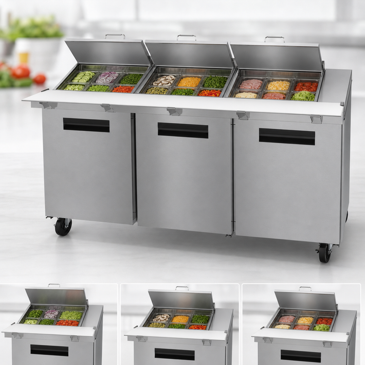 Product image #3 for Hoshizaki Steelheart SR72B-24M Three-Section Mega Top Prep Refrigerator, 72-Inch W, 24-Pan