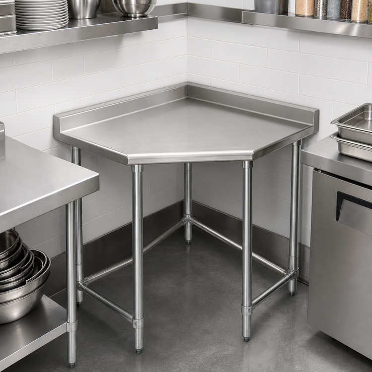 Product image #3 for Eagle Group BlendPort® Deluxe Series 30" x 30" Stainless Steel Corner Work Table with 4-1/2" Backsplash