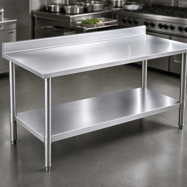 Product image #3 for Budget Series 60-Inch x 36-Inch 430 Stainless Steel Work Table with 4-1/2-Inch Backsplash and Undershelf