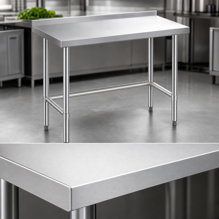 Product image #3 for Stainless Steel Open Base Worktable with Undershelf, 60 x 24 x 34 Inches, 18-Gauge 304 Top, 2-Inch Rear Backsplash