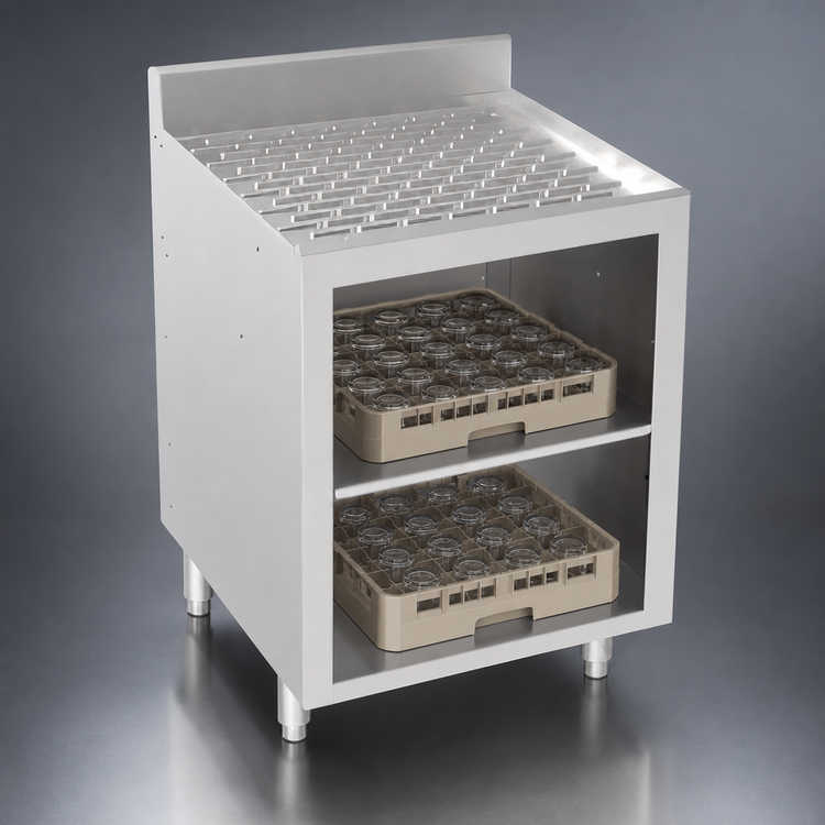 Product image #3 for Krowne Silver Series 24-Inch Wide Stainless Steel Glass Rack Storage Cabinet with 2-Level Storage and Drainboard Top