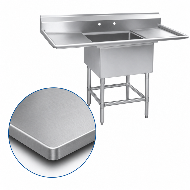Product image #3 for Eagle Spec-Master FN Series 1-Compartment Stainless Steel Sink with Left and Right Drainboards, 62 Inch