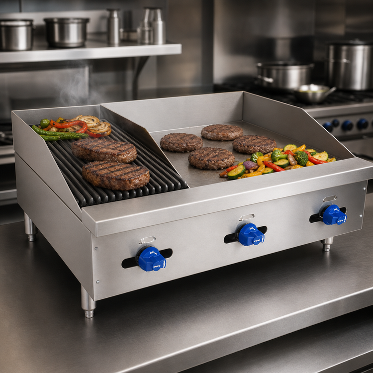 Product image #3 for 36-Inch Countertop Gas Char-Broiler/Griddle Combination with 12" x 24" Broiler Area and 24" x 24" Griddle