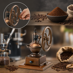 Thumbnail image #3 for Omcan USA TRE SPADE 43680 Manual Flywheel Coffee Grinder, 100 g Hopper, Tempered Steel Conic Mechanism, Beech Wood and Cast Iron, Brown