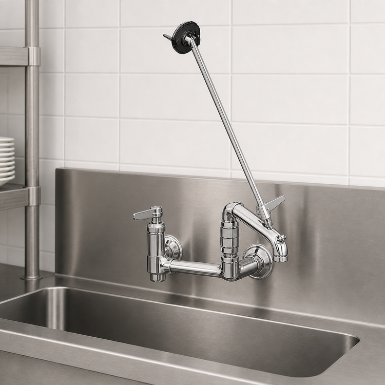 Product image #3 for T&S Brass Wall-Mount Service Sink Faucet, 8-Inch Centers, Lever Handles, Dual Vacuum Breaker, Built-In Stops, Polished Chrome Finish