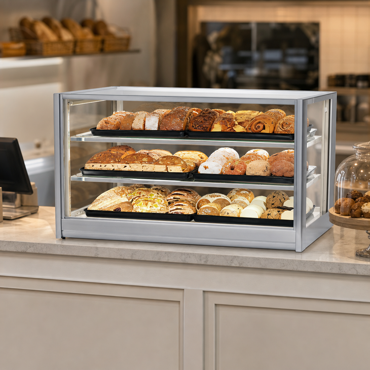 Product image #3 for Federal Industries Italian Glass Series Non-Refrigerated Countertop Pastry Display Case with 2 Adjustable Glass Shelves