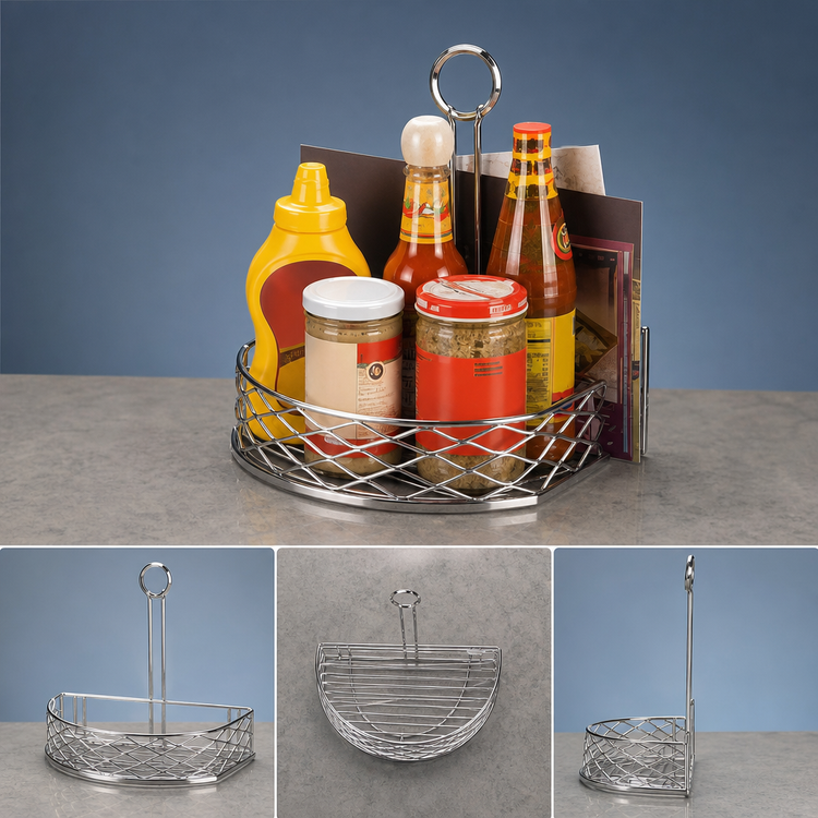 Product image #3 for Birdnest Semi-Round Chrome Wire Condiment Rack with Flat Back