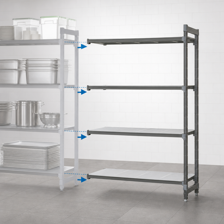 Product image #3 for Cambro Camshelving Basics Plus 18 x 30 x 72 Inch 4-Tier Solid Polymer Add-On Shelving Unit, Brushed Graphite