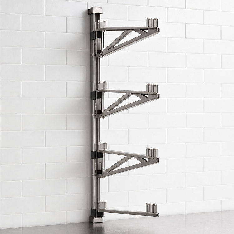 Product image #3 for Eagle Group Adjustable Post Wire Wall Mount Mid Unit for 24-Inch Shelves, Stainless Steel, 63-Inch Post