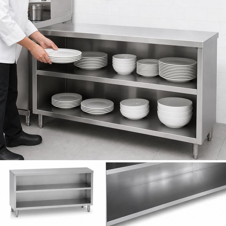 Product image #3 for John Boos Open Front Stainless Steel Dish Cabinet with Mid-Shelf, 48 x 15 x 35 Inches