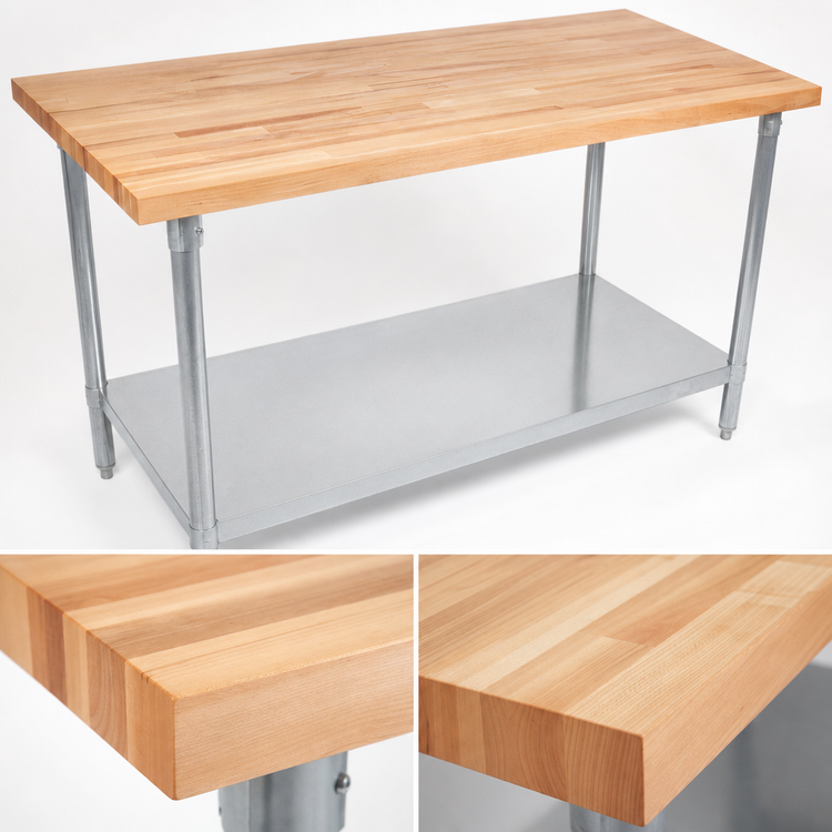Product image #3 for John Boos JNS21 Northern Hard Rock Maple Wood Top Work Table with Adjustable Undershelf and Galvanized Legs