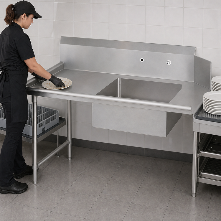 Product image #3 for Straight Soiled Dishtable with Left-to-Right Operation and 16" x 20" Pre-Rinse Sink Bowl