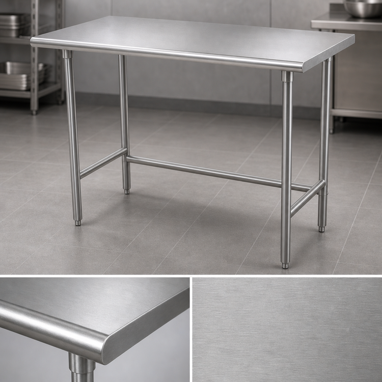 Product image #3 for Advance Tabco TSAG-367 16 Gauge 430 Stainless Steel Flat Top Work Table, 84 x 36 Inches, Open Base