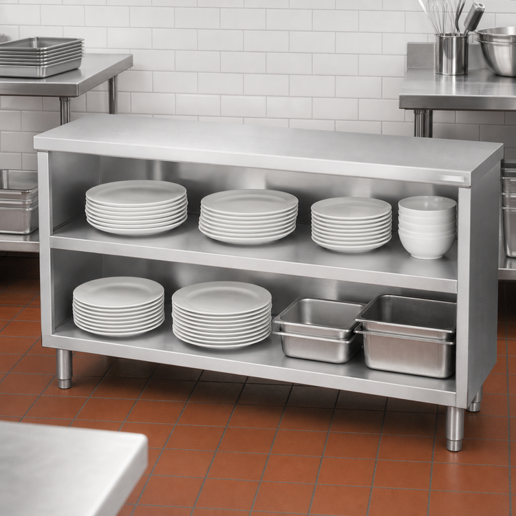 Product image #4 for John Boos Open Front Stainless Steel Dish Cabinet with Mid-Shelf, 72 x 15 x 35 Inches