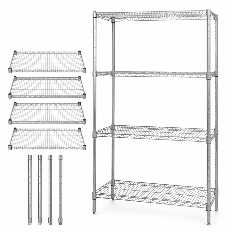 Product image #3 for Quantum 42"W x 21"D x 86"H Stationary Wire Shelving Starter Kit with 4 Shelves, 304 Stainless Steel