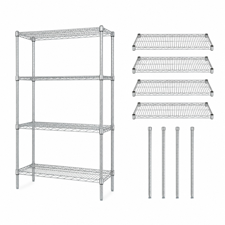 Product image #3 for Quantum 4-Shelf Wire Shelving Starter Kit, 54"W x 24"D x 74"H, Chrome Plated