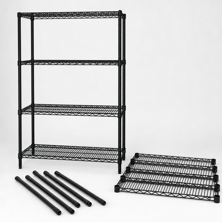 Product image #3 for Quantum Wire Shelving Starter Kit, 48 x 30 x 54 Inch, 4-Shelf, Black Epoxy Antimicrobial Finish