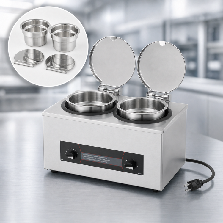 Product image #3 for Vollrath Cayenne Twin Well Countertop Rethermalizer Package with 2 Included 4-1/8 Qt Insets and Hinged Covers
