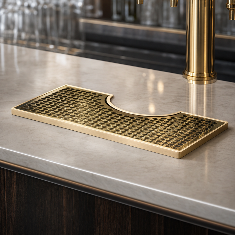 Product image #3 for Surface-Mount Stainless Steel Drip Tray Trough with PVD Brass Screen, No Drain