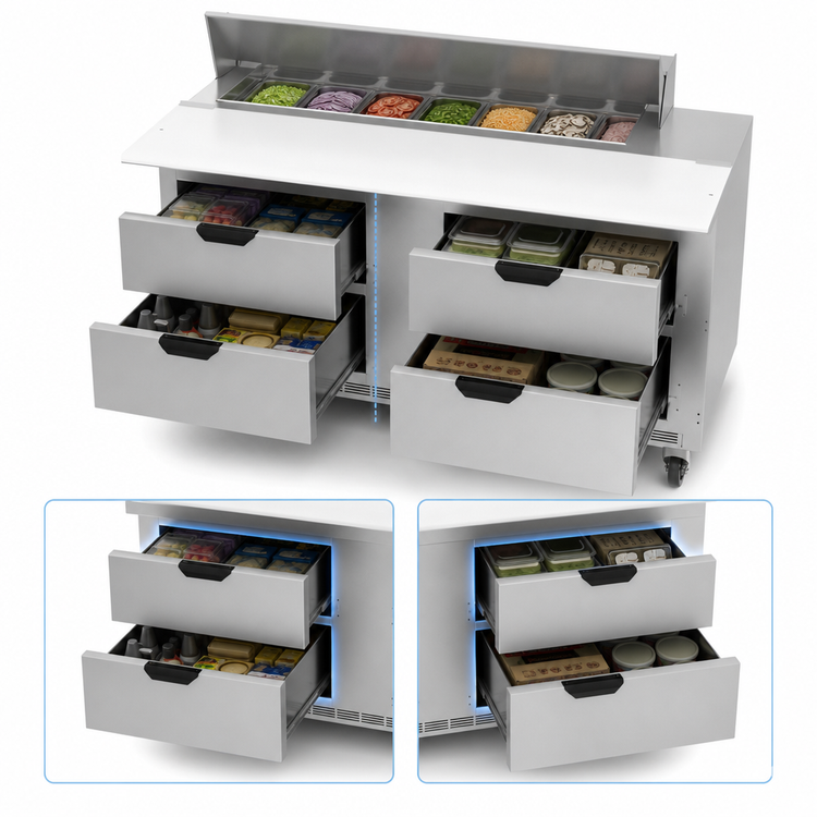 Product image #4 for Beverage-Air 60-Inch Two-Section Sandwich Top Refrigerated Prep Table with 4 Drawers