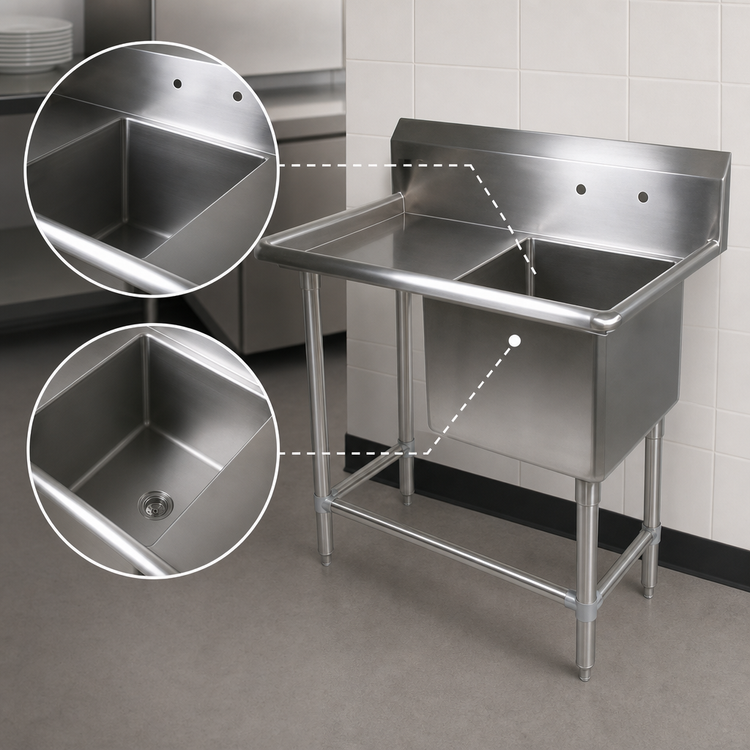 Product image #3 for John Boos Pro-Bowl 1-Compartment Stainless Steel Sink with Left Drainboard and 10-Inch Backsplash, 18 x 24 x 12 Bowl