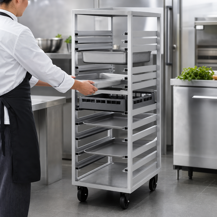 Product image #3 for Panco Mobile Front-Loading Universal Aluminum Pan Rack with 11 Angle Slide Sets