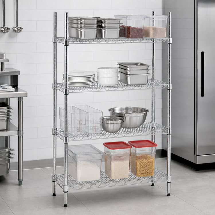 Product image #3 for Advance Tabco Special Value Series 42" x 14" Chrome Stationary Wire Shelving Unit with 4 Shelves