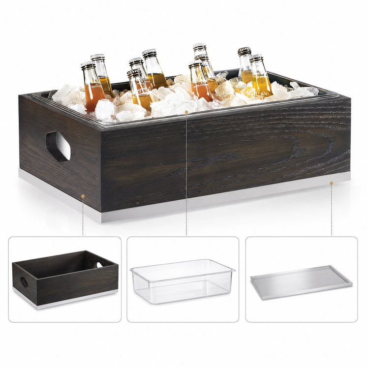 Product image #3 for Cal-Mil Cinderwood Rectangular Oak Wood Ice Housing with Clear Polycarbonate Pan and Condensation Liner