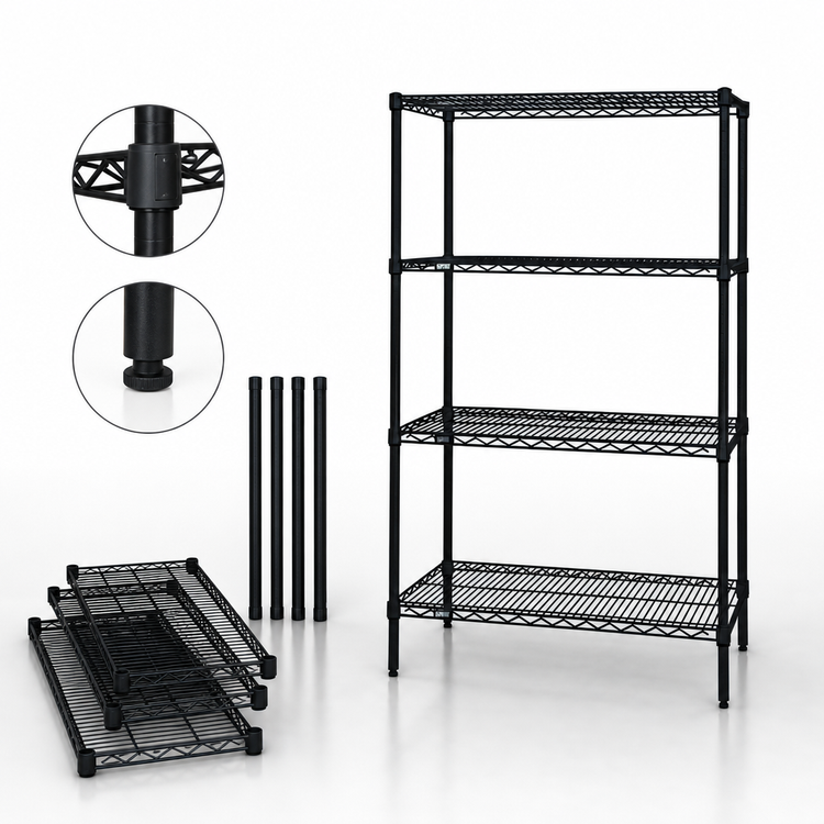 Product image #3 for Quantum Wire Shelving Starter Kit, 48"W x 30"D x 74"H, 4 Shelves, Black Epoxy Antimicrobial Finish