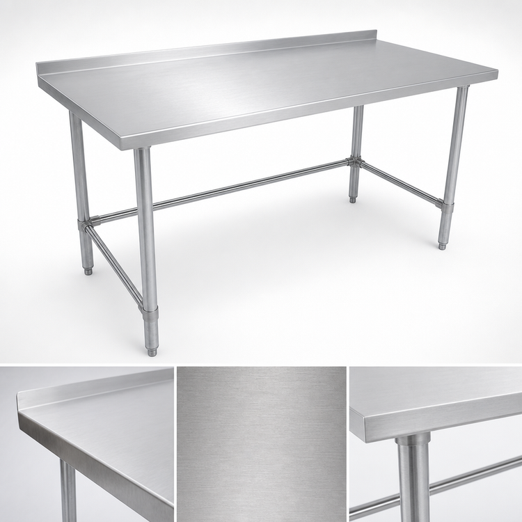 Product image #3 for John Boos Stallion 108-inch x 24-inch Stainless Steel Top Work Table with 1-1/2-inch Rear Backsplash