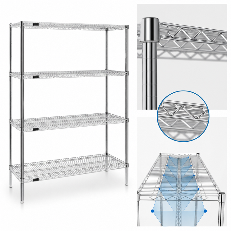 Product image #3 for Eagle Redi-Pak 4-Tier Stationary Wire Shelving Unit, 60"W x 24"D x 63"H, Chrome Finish