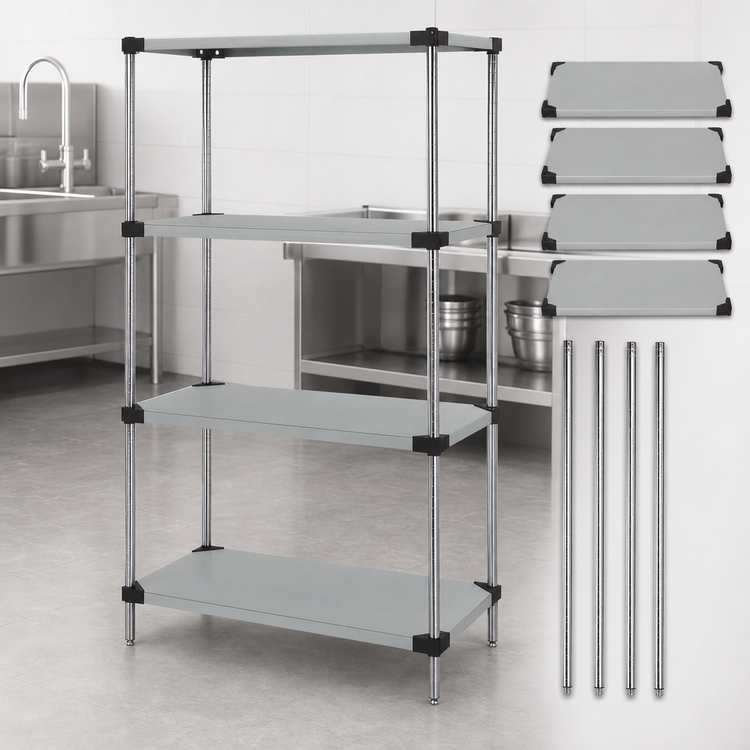 Product image #3 for Quantum 4-Shelf Solid Stainless Steel Stationary Shelving Starter Kit, 30W x 21D x 74H