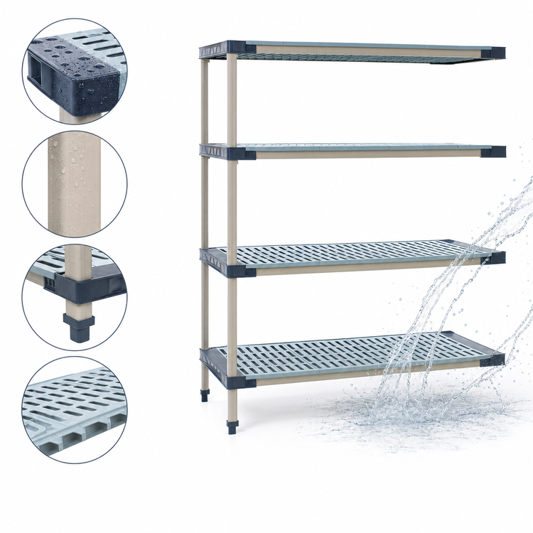 Product image #3 for MetroMax 4 All-Polymer Add-On Shelving Unit, 48W x 18D x 74H, Open Grid, 2000 lb Capacity