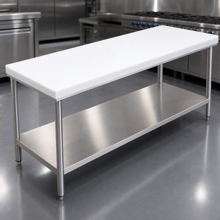 Product image #3 for 96" x 30" Poly Top Work Table with Adjustable Stainless Steel Undershelf