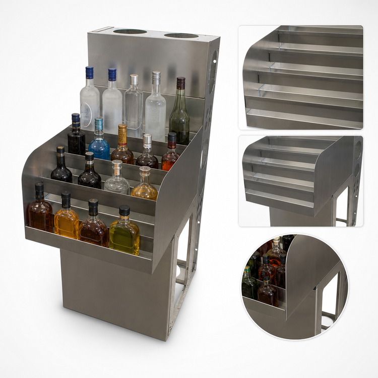 Product image #4 for BK Resources 36-Inch Wide Underbar Stainless Steel Liquor Bottle Display Unit, 4-Step