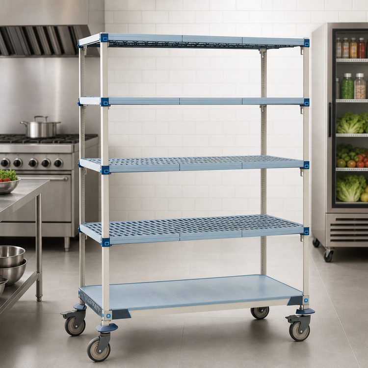 Product image #3 for MetroMax Q 5-Shelf Mobile Polymer Shelving Starter Unit, 60W x 18D x 80H