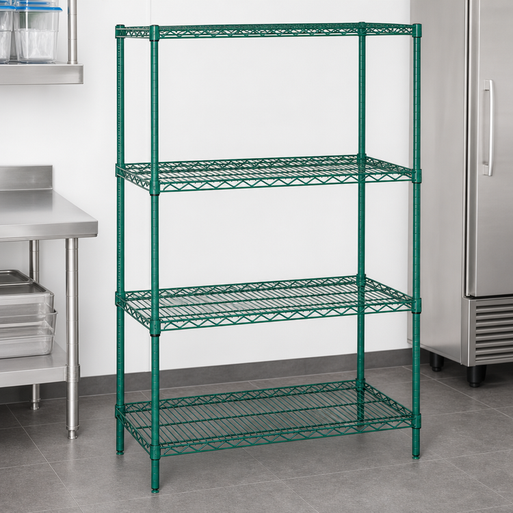 Product image #3 for Quantum 30 x 18 x 63 Inch Wire Shelving Starter Kit, 4-Shelf Stationary Unit, Green Epoxy Finish